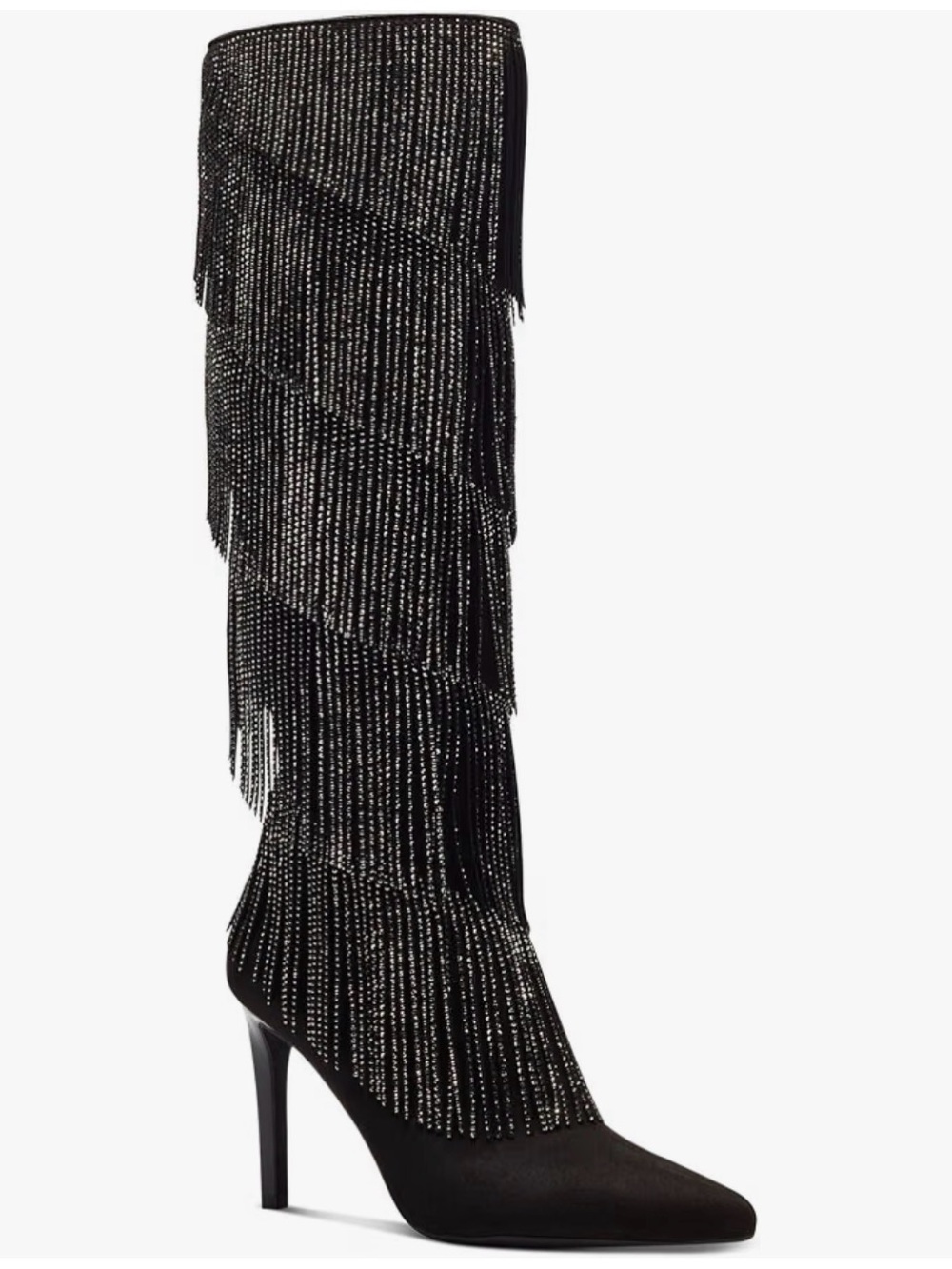 INC International Concepts Black Rhinestone Fringe Over-the-Knee Stiletto Boots